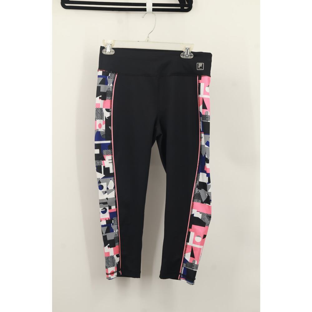 Fila Sport Women's Geometric Crop Athletic Leggings Elastic Waist Size M Black